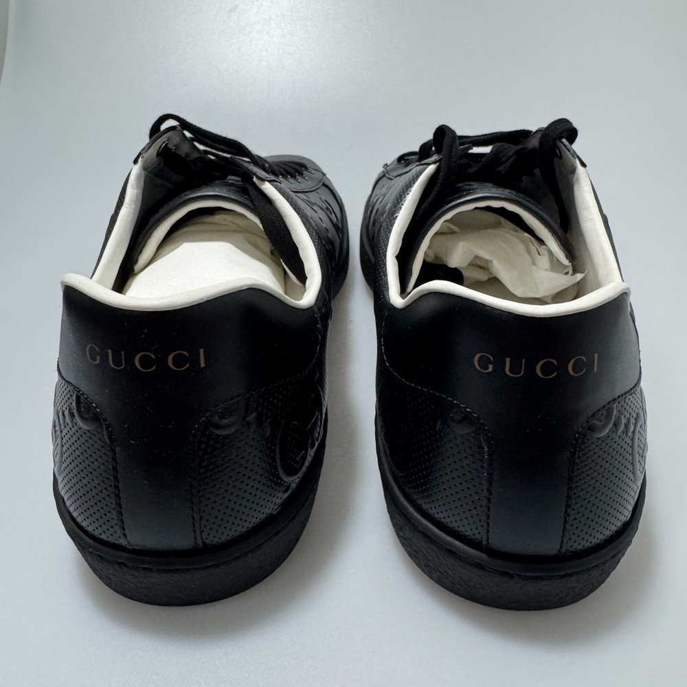 Gucci Ace GG Embossed Black Leather Sneakers Men’s 12.5 - Picture 5 of 10